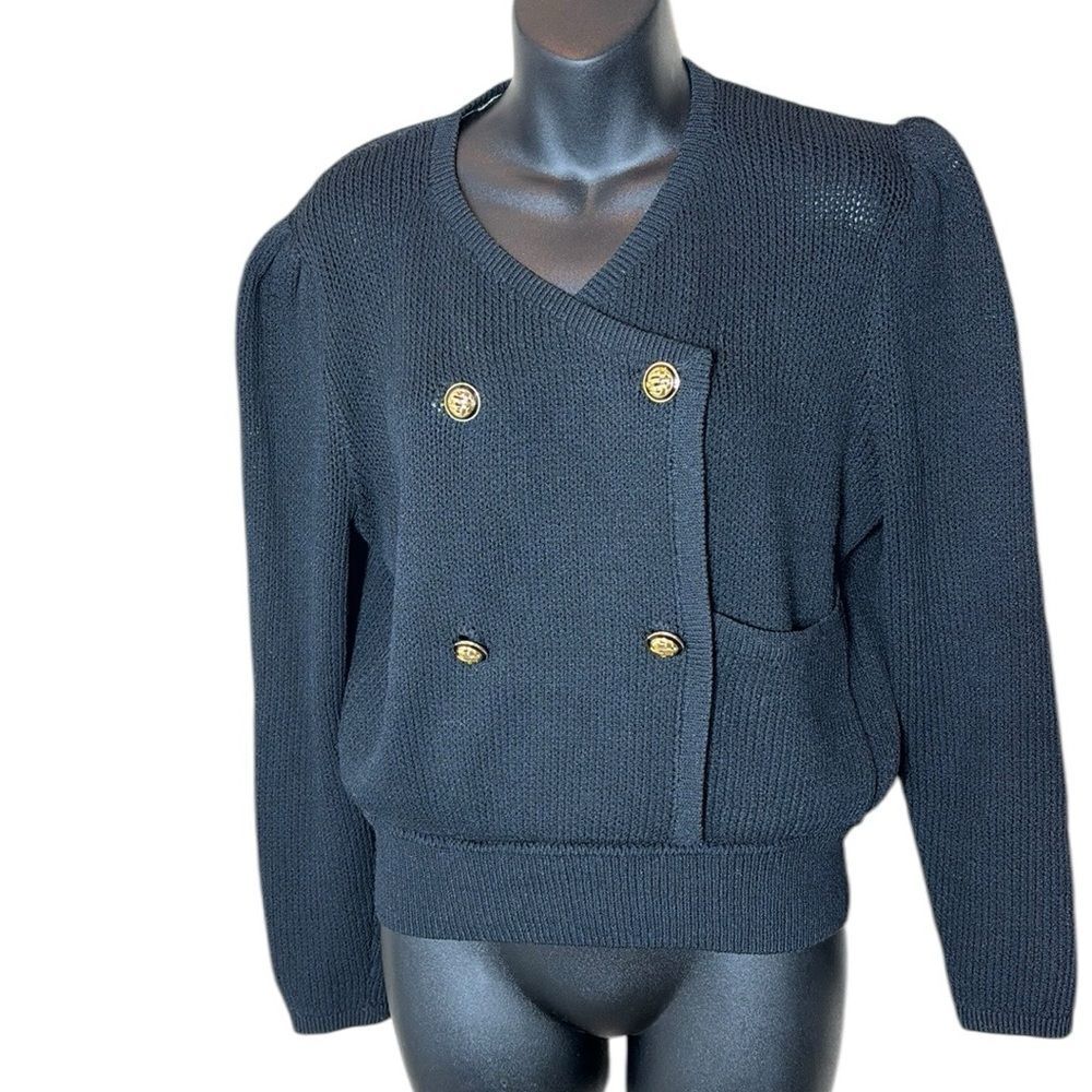 St. John by Marie grey vintage Santana knit sweater black gold hardware boxy